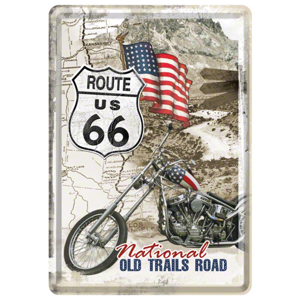 Placa metalica - Route 66 - National Old - 10x14 cm